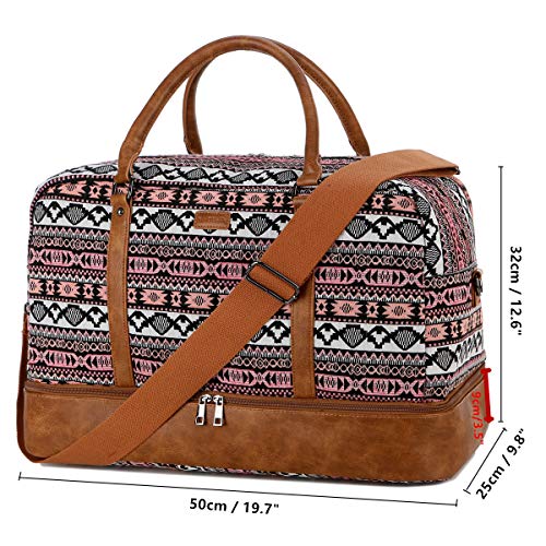 BAOSHA Women's Colorful Travel Duffel Bag Overnight Weekender Bag Carry On Tote Bag With Shoes Compartment HB-38 (YS)