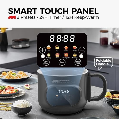 Image of MASSIVA 8-in-1 Multi Purpose Electric Kettle with Steamer: Smart LED Presets Electric Pot, 1.6L Ceramic Non-Stick Inner Pot, 600W Boil /Steam /Fry All-in-One For Kids Travel and Kitchen (black)