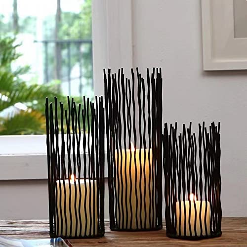 Black Wire Willow Pillar Candleholder Set