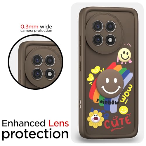 Image of Pikkme Back Cover for OnePlus 13R 5G | Soft Silicone| Cute Rainbow Smile & 3D Cartoon Flower Design | Shockproof Raised Camera Protection Bumper Case (Brown)