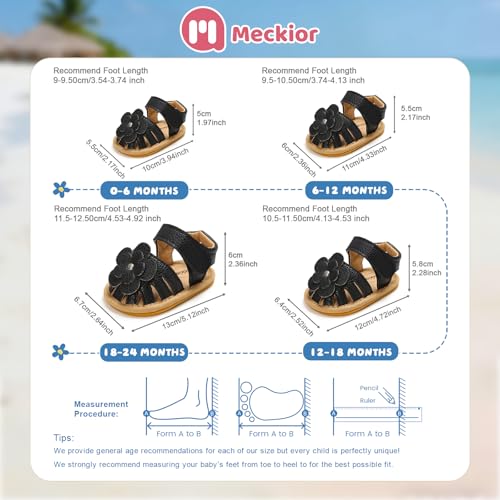 Image of Meckior Baby Toddler Infant Girls PU Leather Soft Open Toe Summer Sandals Flower Princess Flat Shoes