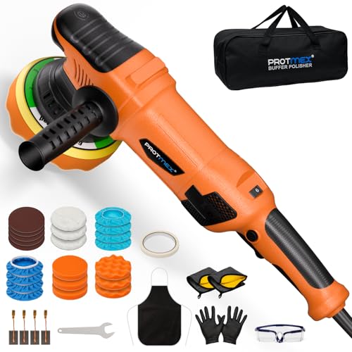 Protmex 1200W Car Buffer Polisher - 6 Inch Dual Action Polisher w/Constant Power - 6 Variable Speed 2500-6000RPM Orbital Polisher -Comfortable Grip Car Wax Buffer Polisher for Car Detailing Polishing