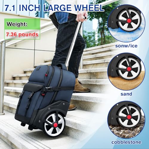 MATEIN Rolling Backpack with Wheels, 17 Inch Large Roller Backpack with Combination Lock, Water Resistant Anti Theft Travel Wheeled Backpacks Laptop Back Pack for Men Women Work Business Commute, Blue - Image 3