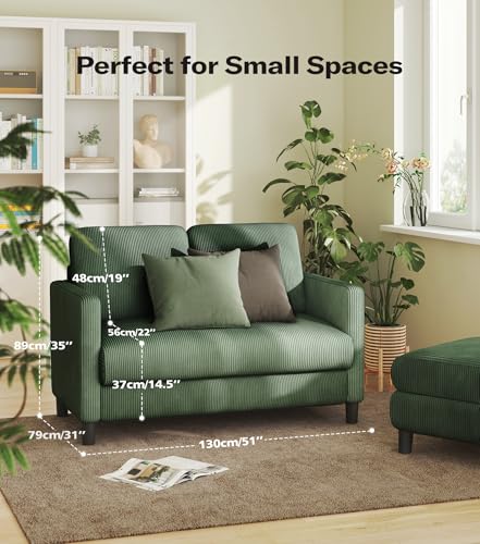 Image of Welzona Loveseat, 51 inch Small Couch, Corduroy Love Seat, Small Loveseat Sofa