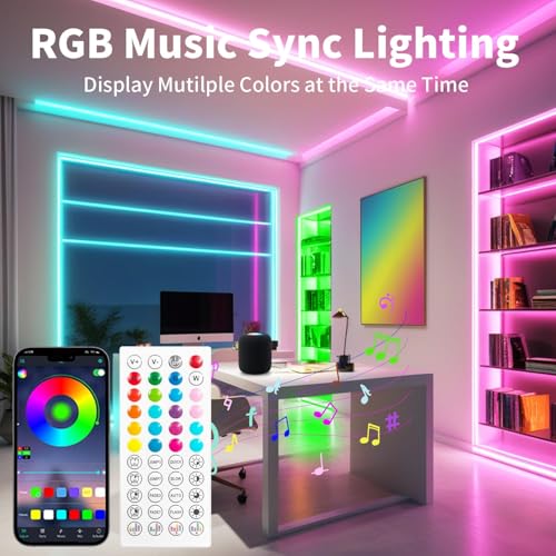 Image of 49.2FT /15M RGB LED Strip Light, LED Light Strip with App /Remote Control, Colour Changing, Outdoor Waterproof Cuttable Silicone Light Strip for Bedroom TV Backlight Gaming Room DIY Lighting