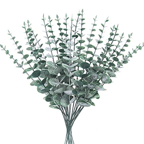Yueshop 20PCS Eucalyptus Stems 38cm/15in Artificial Green with Hoarfrost Effect Vine Leaves Garland for Home Wedding, Shop Decoration