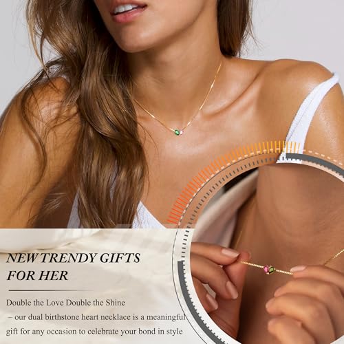 Birthstone Necklace for Women Dainty Gold Necklace with 2 Birthstone Christmas Stocking Stuffers Teen Girl Gifts Trendy Stuff Birthday Gift Moms 2025 Graduation Gift Adjustable Anniversary Jewelry for Daughter Girlfriend Friend