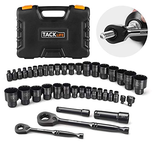Drive Socket Set, Pass Through 40pcs TACKLIFE Multi-function Socket Set Various Screws,CR-V Steel,Metric