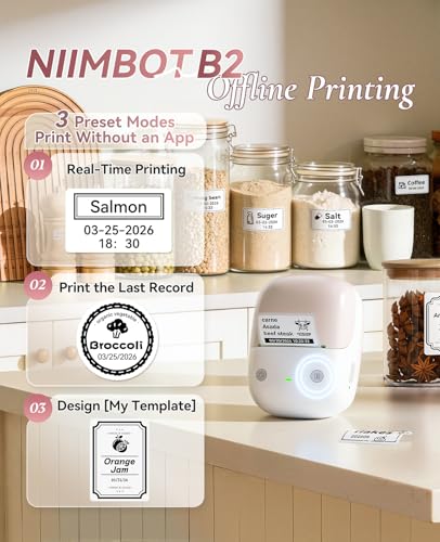 Image of NIIMBOT B2 Label Maker(Pink) Machine with 4 Rolls Label Tape for Home Kitchen Office Organization