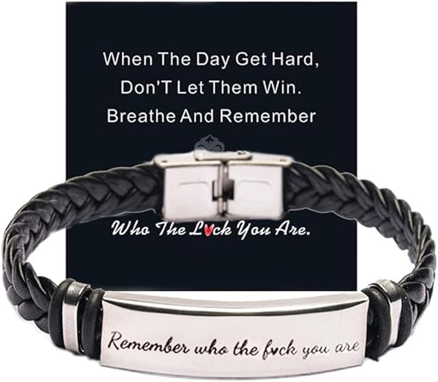Atiptu Remember Who The F You Are Motivationa Bracelet-Dont Let The Hard Days Win Bracelet for Women Men Black Braided Stainless Steel Engraved Inspirational Message Fashion Bracelet Jewelry