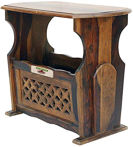 Image of Sheesham Wood Side Table with Magzine Holder for Living Room | Brown