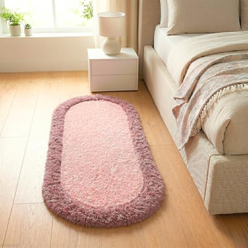 Image of Shaggy Runner, Polyester Rug, Hallway Carpet, Bedside Runner, Plush Area Rug, high Pile Rug, 2 inch Pile, Fluffy Floor mat. - (1.5x4 feet, Pink /Blush, Oval)