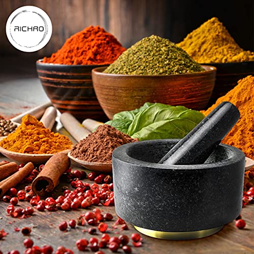 Mortar And Pestle Set 100% Natural Heavy Granite 5.5 Inch 2 Cups Capacity - Solid Stone Grinder Pestle And Mortar Bowl - With Silicone Garlic Peeler And Mat - Guacamole Mortar & Pestles Set Large #TOP5