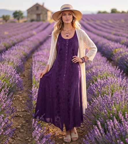 Image of Sakkas Maya Floral Embroidered Sleeveless Button Up Rayon Dress