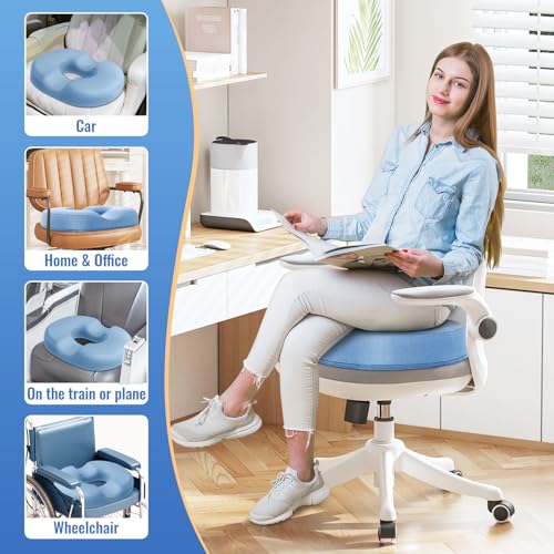 Image of CloudBliss Donut Pillow Stadium Seat Cushion for Tailbone Pain Relief and Hemorrhoids, Memory Foam Seat Chair Cushion, Portable Seat Cushions for Bleachers, Car, Home & Office