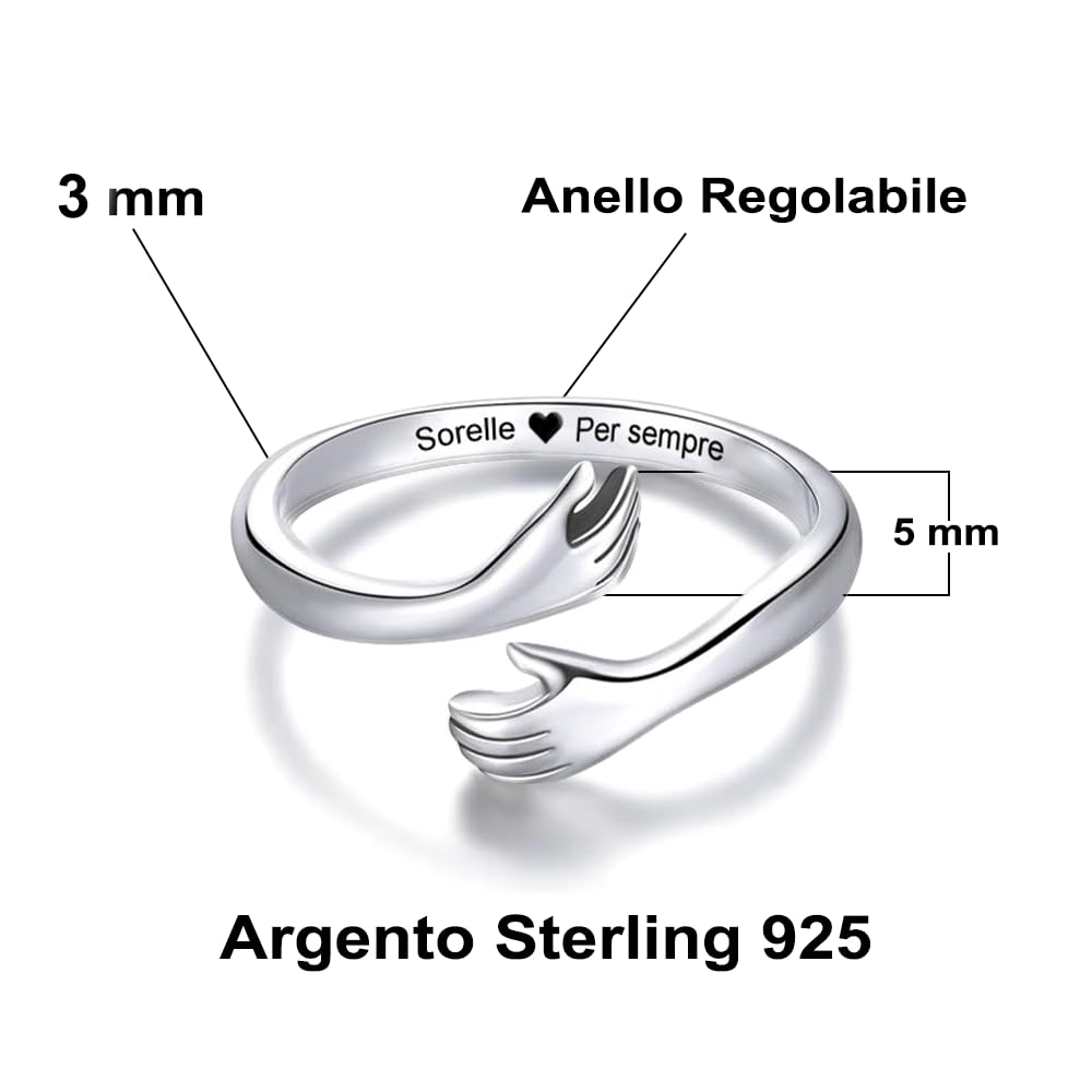 Anello Donna A mia Sorella per Sorelle Donne Ragazze Figlie in Argento Sterling 925 Idea Regalo Natale Compleanno Regolabile Anelli - Cofanetto incluso