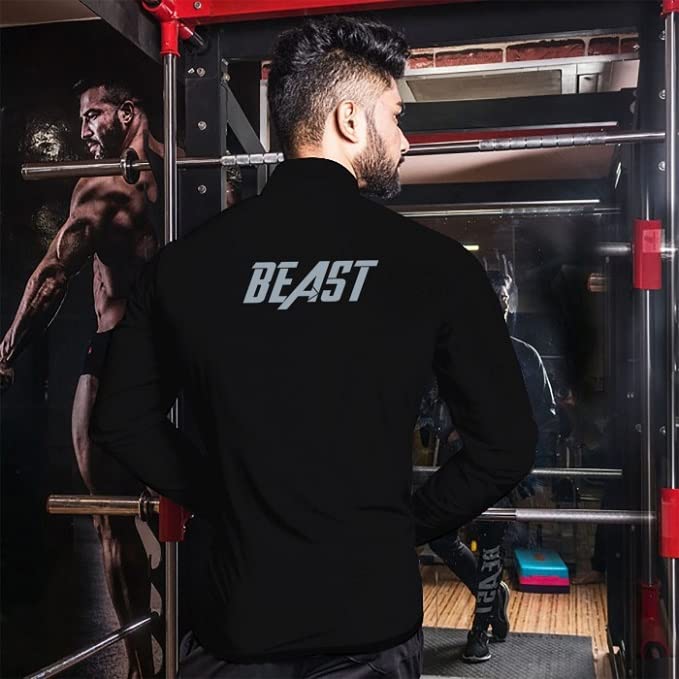 Image of GymX Windcheater For Men | Athletic Track Jacket For Men | Breathable Full Sleeves Polyester Sports Wear | Krypto lightweight Blue Jacket For Bikers With Front Zip Closure.