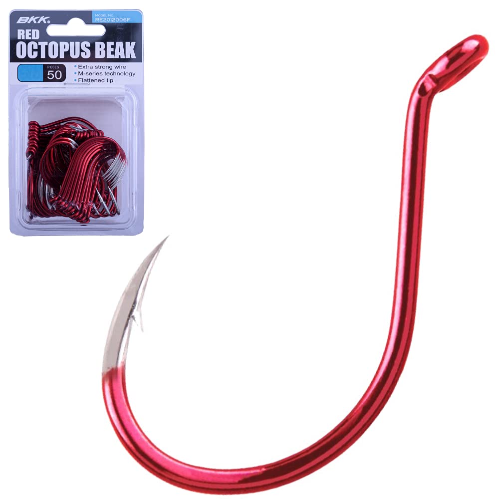 Mustad 92553 Beak/Octopus Bait Hook 1X Strong, Forged Big Red Size 1 - Saltwater Fishing Hook