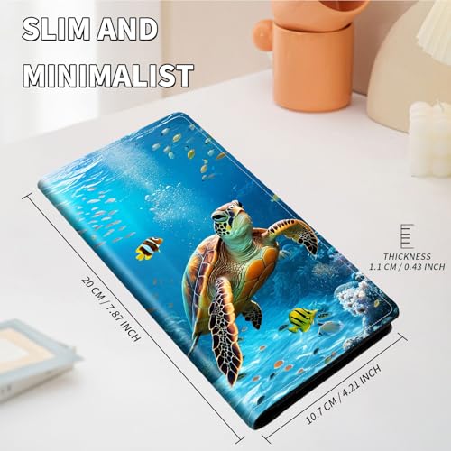 Wallet Women Ultra Slim Thim PU Leather Womens Wallet RFID Blocking Credit Card Holder Bifold Long Ladies Billfold, Sea Turtle 022