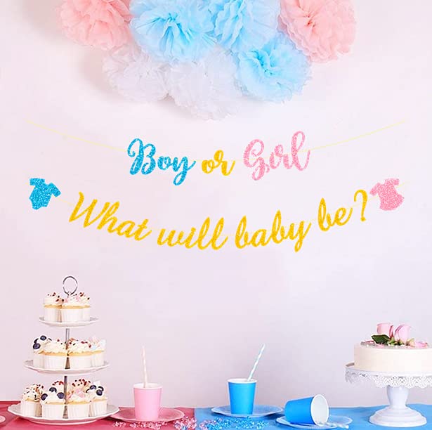Bng-Bng Baby Shower Decorations Boy or Girl Gender Reveal Banner - What Will Baby Be Photo Backdrop Bunting Flag for Party - Image 3