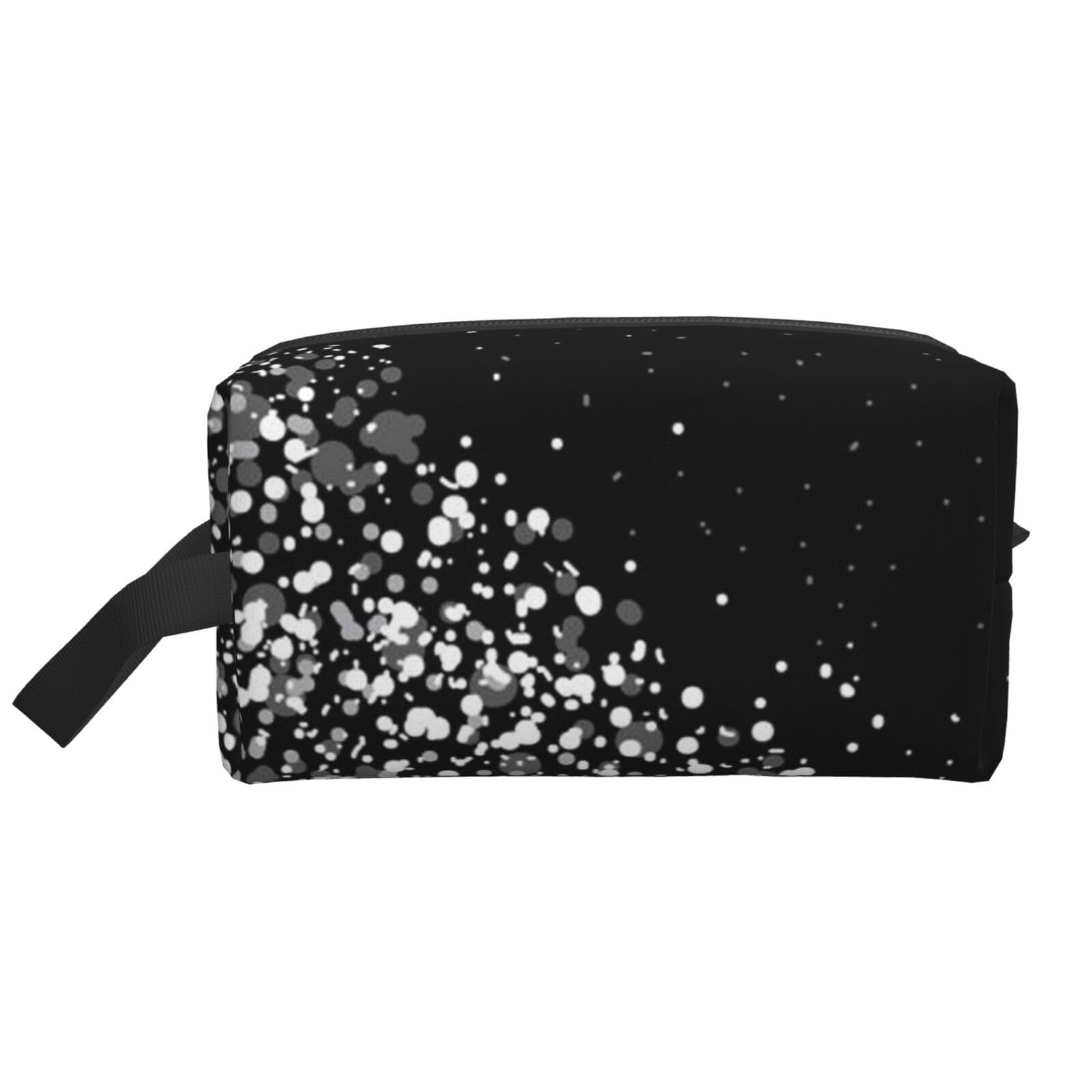 Ercgad Unisex White Black Glitter Print Large Capacity Travel Toiletry Bag Cosmetic Pouch Daily Storage Makeup Case