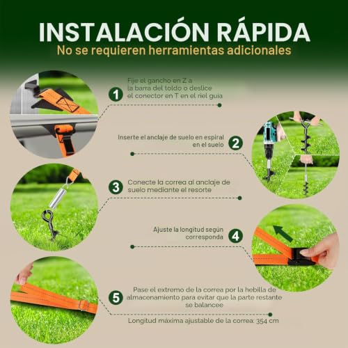 Kit de sujeción para toldos con anclajes al suelo de 37cm contra viento 6