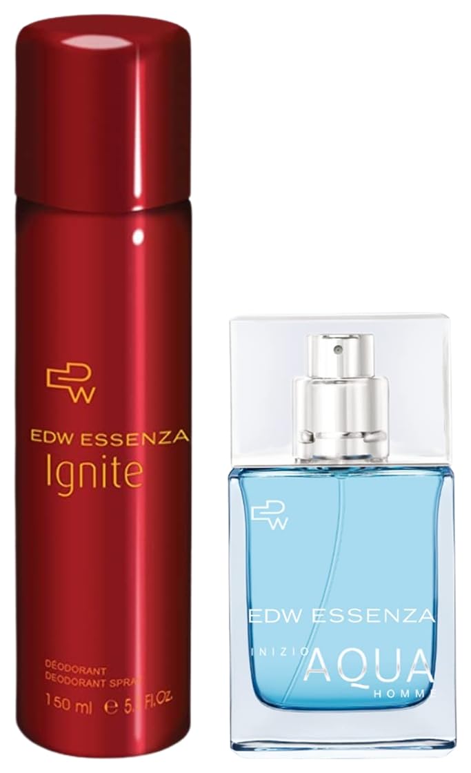 edw essenza inizio aqua luxury homme-eau de toilette pefume, 50ml & edw essenza ignite luxury deodorant for women, 150ml deo body spray