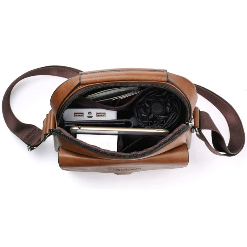 Sac Messager Vintage En Cuir Marron Pour Homme - Petit Format, Style Voyage #02