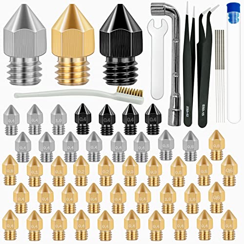 50 Pcs Hardened Steel & Brass 3D Printer Nozzles Set