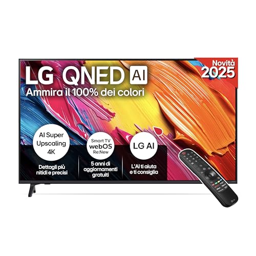 LG QNED AI QNED70 50 pollici, Smart TV 4K, Processore α7 Gen8, Dynamic QNED Color, webOS con AI e telecomando puntatore AI, Gaming con VRR 4K@60Hz, 50QNED70A6A 2025