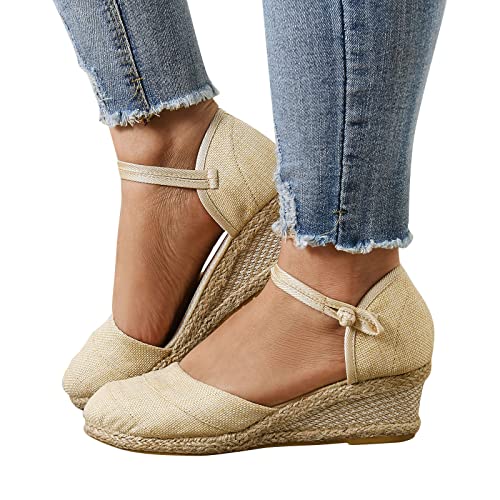 Espadrilles Für Damen Keilsandalen Wedge Sandalen Espandrillos Plateau Sandalen Keilabsatz Schuhe Flag Closed Toe Mit Knöchelriemen