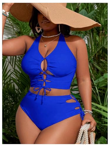Image of SOLY HUX Women's Plus Size Bikini Set Sexy Swimsuit Lace Up Tummy Control 2 Piece Bathing Suit