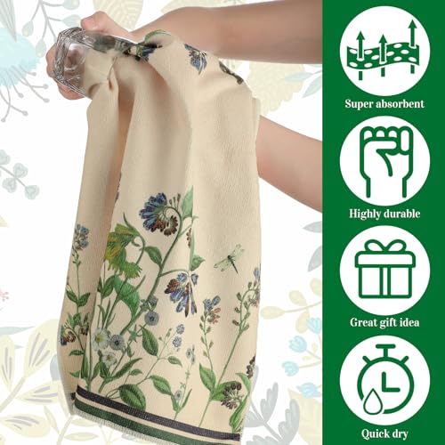 Image of Bencailor 6 Pcs Spring Floral Kitchen Towels Decorative Sets Dish Towels Absorbent Fast Drying Hand Tea Vintage Hanging Reusable Cleaning Dishcloths for Cooking Farmhouse Bathroom Accessory
