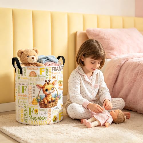 Image of Custom Giraffe Laundry Hamper, Personalized Laundry Basket with Name, Customized Dirty Clothes Basket for Clothes Toy Bathroom Bedroom Storage,S-16.5 inchX 13.8 inch