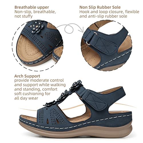 Image of SHIBEVER Dressy Wedge Women Sandals: Comfortable Arch Support Summer Sandal | Dress Orthopedic Ankle Back Strap Casual Open Toe Womens Sandals - All-Day Comfort Walking Memory Foam Flat Sandal Shoes