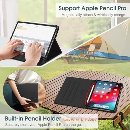 Image of Fintie Folio Case for iPad Pro 11-inch (M5) 2025 / (M4) 2024 - Multiple Angles Viewing Stand Protective Cover with Pencil Holder & Pocket, Auto Wake /Sleep, Black