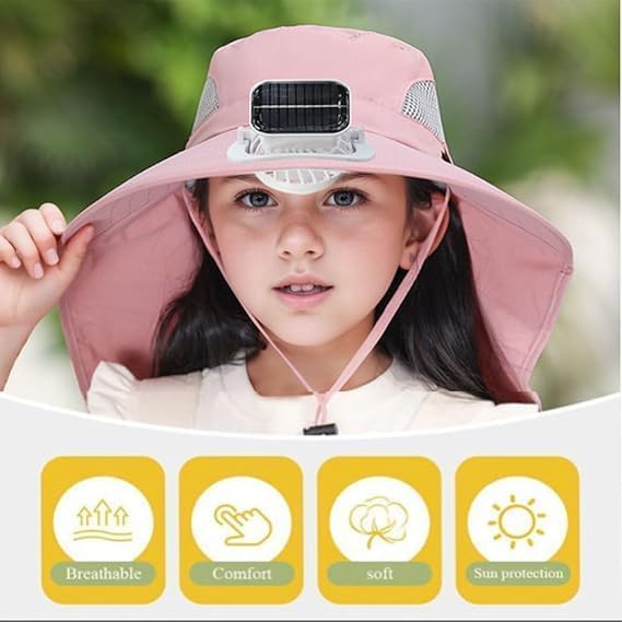 Wide Brim Solar Fan Hat for Kids, Sun Hat with Solar Fan for Children Outdoor Wide Brims,Solars & USB Charging for Kid3