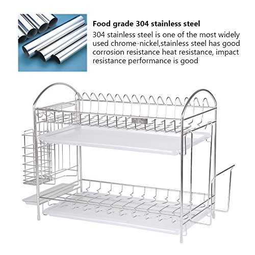 NEX Dish Drainer 304 Stainless Steel Kitchen 2-Tier Dish Rack with Utensil Holder