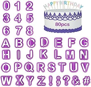 80 Pcs Cookie Cutters Mould Set, VEGCOO Plastic Alphabet Number Cutters Fondant Letter Cutters Icing Cutters for Cake Decorating, Sugarcraft and Biscuit Pastry Baking