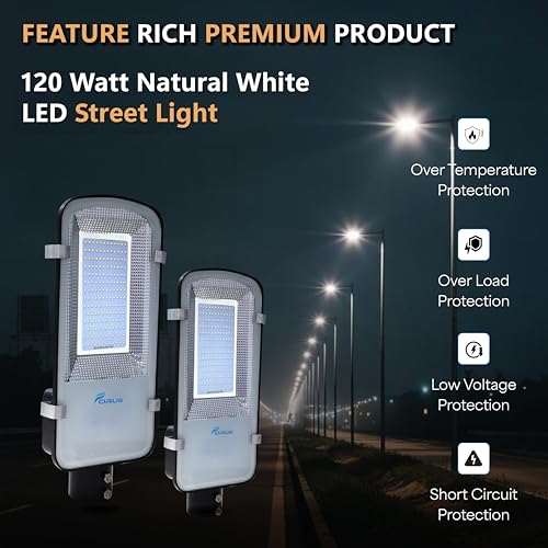 Image of Forus 120W LED Street Light with Clamp, IP66 Waterproof Outdoor LED Street Light, High Lumen 14400lm Natural White, Aluminium Body for Road, Parking Lot, Garden & Industrial Outdoor Lighting (1 Pc)