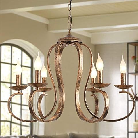 Luz colgante rústica Ganeed con vela de 6 luces Cover