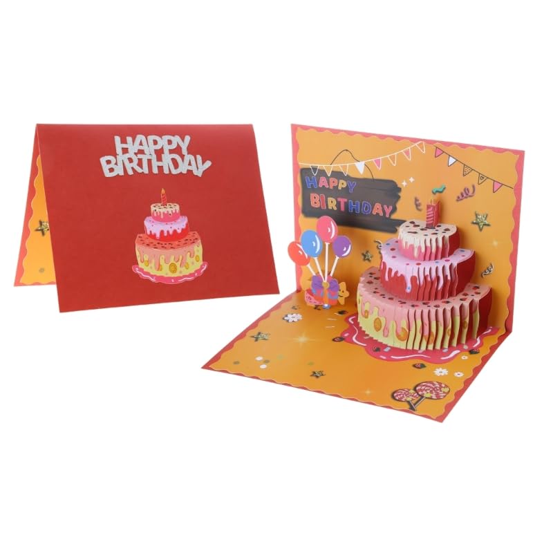 Geburtstagskarte Geschenke Karten, 3D-Pop-Up-Geburtstagskarte, 3-lagige Kuchen-Grußkarte mit Umschlag, 15 x 20 cm