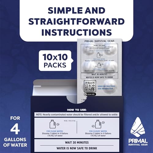 Water Purifier Tablets –Water Purification Tablets for Emergency Water - Hiking, Camping, Survival, Emergency – Drinking Water Filtration System Survival Tabs - Purificador De Agua - 100 Tablets - 4G - Image 4