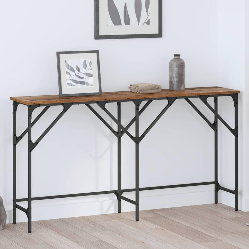 SXZenSpace Console Table 140×29×75 cm, Old Wood Hairpin Legs, Steel Frame, Adjustable Feet for Living Room/Bedroom