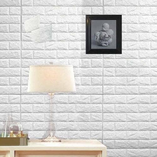 Image of KASHIVAL Self-Adhesive Waterproof PE Foam 3D Wall Panels Wallpaper Sticker for Bathroom, Living Room, Hotel and Home Decoration (70 x 77cm, Appx. 5.3Sq Feet) (JD White Brick)