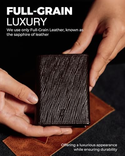 Jenoss Smart Wallet For Men: Full Grain Leather, Handcrafted, Slide Metal Pop Up Case, Slim RFID Blocking Credit Card Holder, Minimalist, Compact - 9-12 Card Organizers | ID | Money Clip (EPI Brown)2