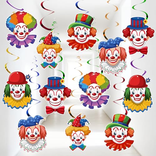 12 guirlandes de clown, guirlandes spirales de clown de carnaval, spirales suspendues, décorations...