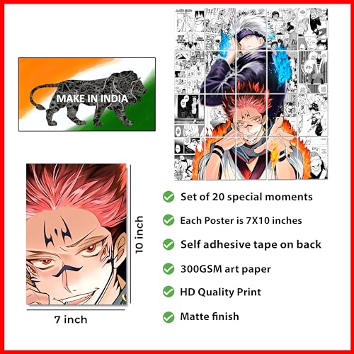 Clickedin® Anime Merchandise Naruto Posters For Wall (20 Pieces) Self Adhesive, HD Printed Manga Merch Poster For Room Decoration (SUKUNA - JJK)