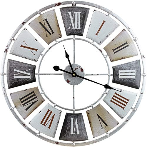 Sorbus Large Decorative Wall Clock, Centurion Roman Numeral Hands, Vintage Industrial Rustic Farmhouse Style Modern Home Decor Ideal for Living Room, Analog Wood Metal Clock, 24” Round