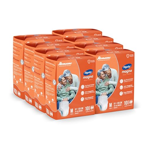 Image of DIGNITY Magna Pant-Style Adult Diapers - M (80 Pieces) With Wetness Indicator and Leakage Protection Upto 8-10 Hrs.